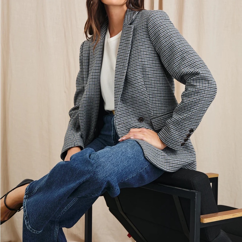 NWT Rails Jac Women's Gray Houndstooth Wool Blazer